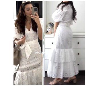 NWT ZARA BELTED EMBROIDERED DRESS OYSTER WHITE Sz-XS/M